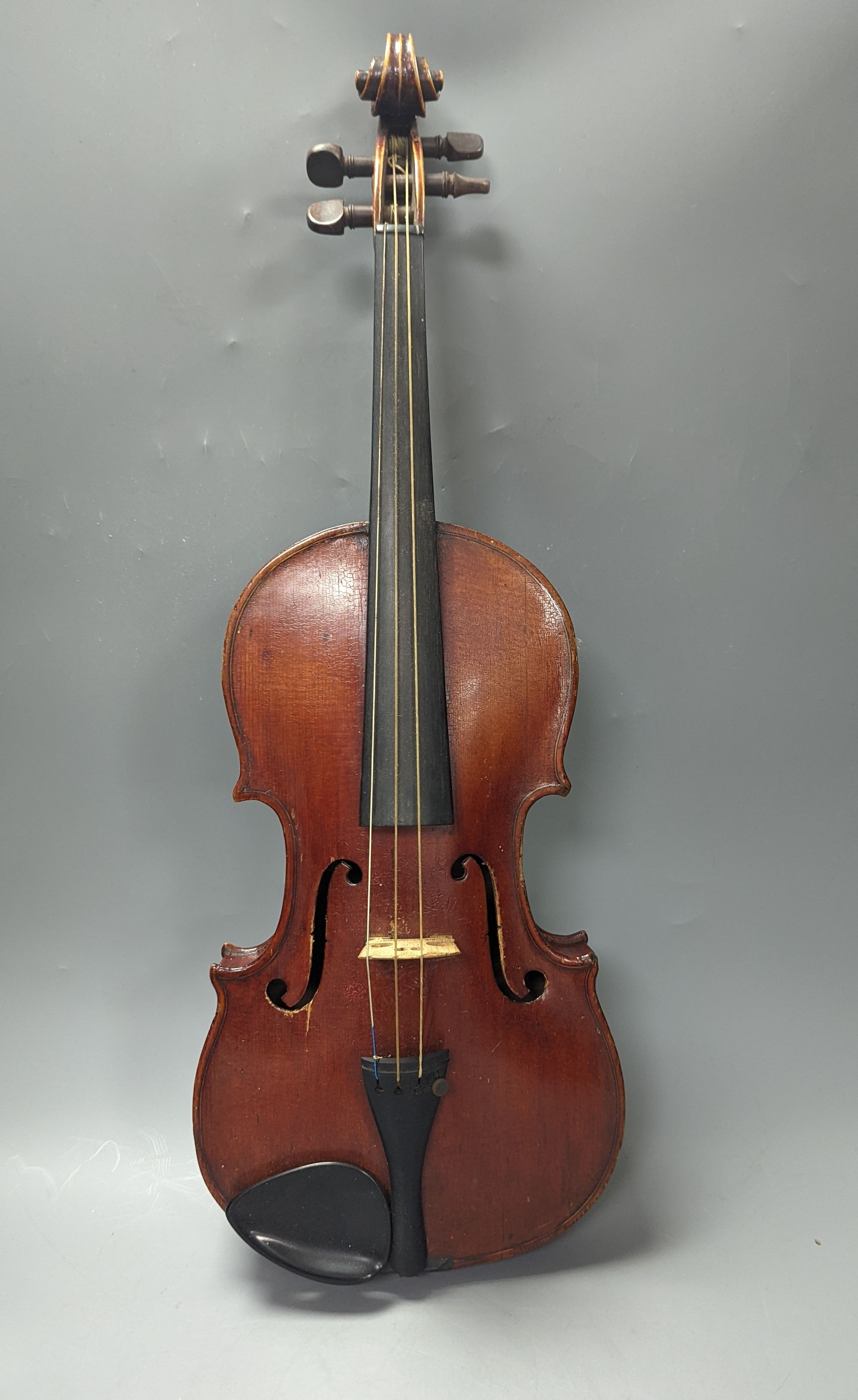 A violin in a mahogany case, case makers, Withers and sons, case 79 cms high.